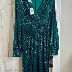Rickie Freeman for Teri John Teal Sequin Midi Dress
